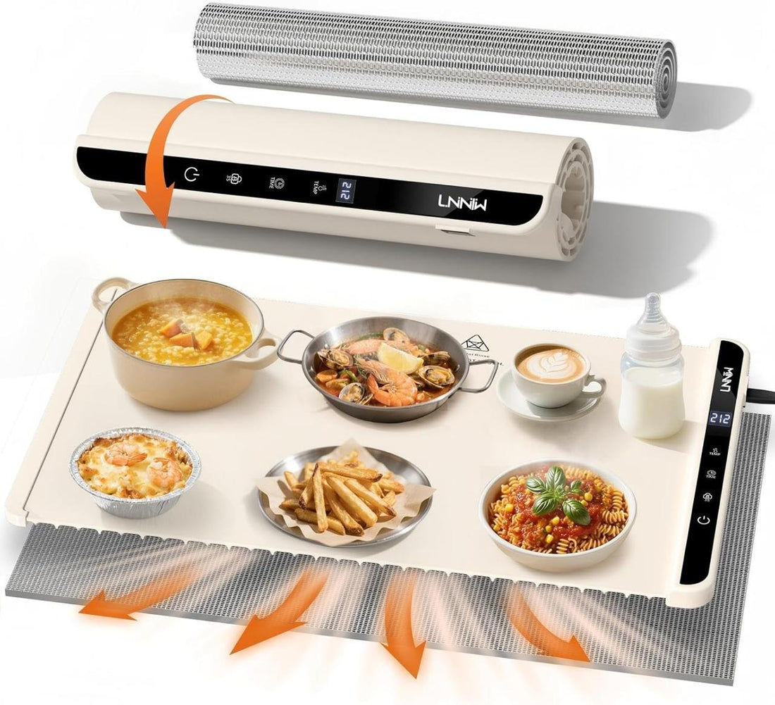 Electric Warming Tray Food Warmer Plate Foldable Portable Smart Food Fast Heating Mat Electric Warming Tray with 3 Tem Setting